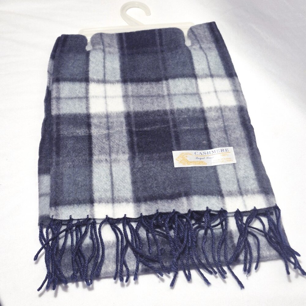Cashmere Feel Plaid Scarf Fringe Winter Wrap Green/Blue Gray Checkered Shawl